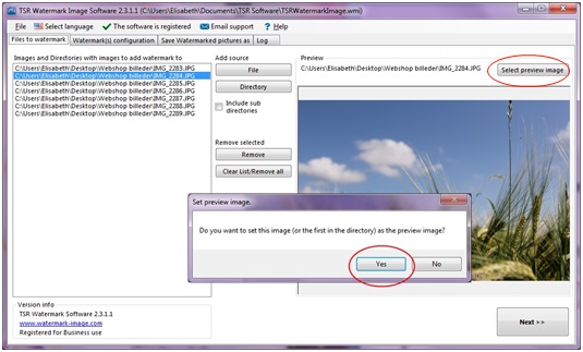 How to select preview image when using the TSR Watermark Image